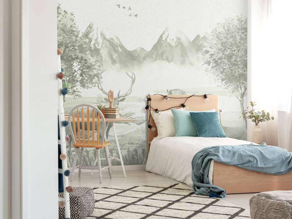 Forest with animals in green