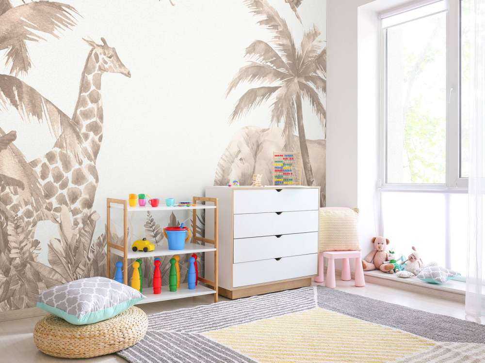 Various jungle animals in taupe