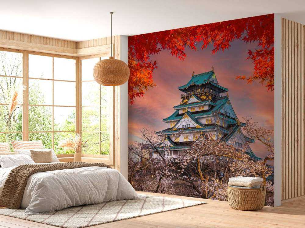 Osaka castle through the trees