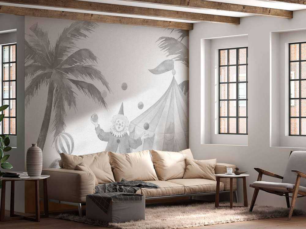 Cheerful circus animals grey