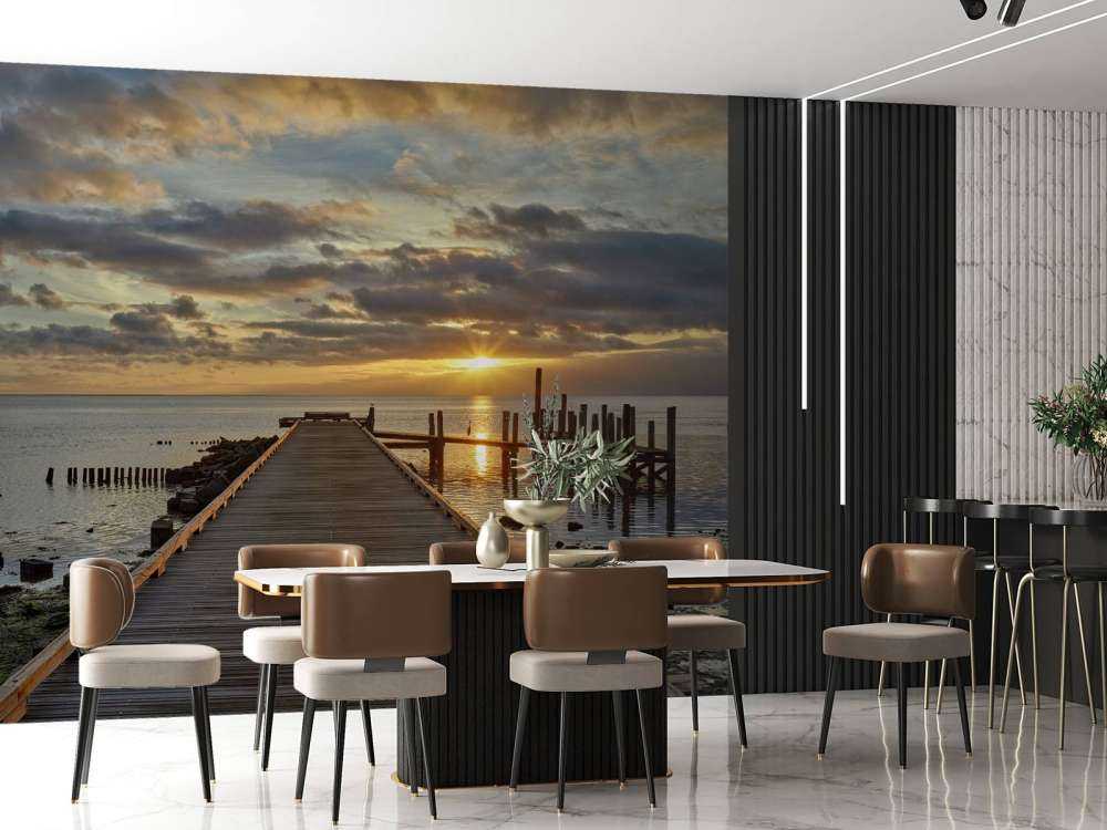 Wooden jetty with sunrise