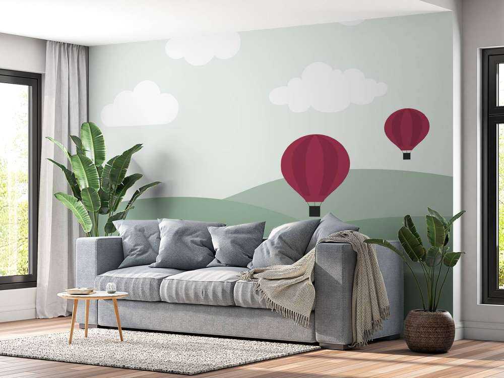 Hills with hot air balloons