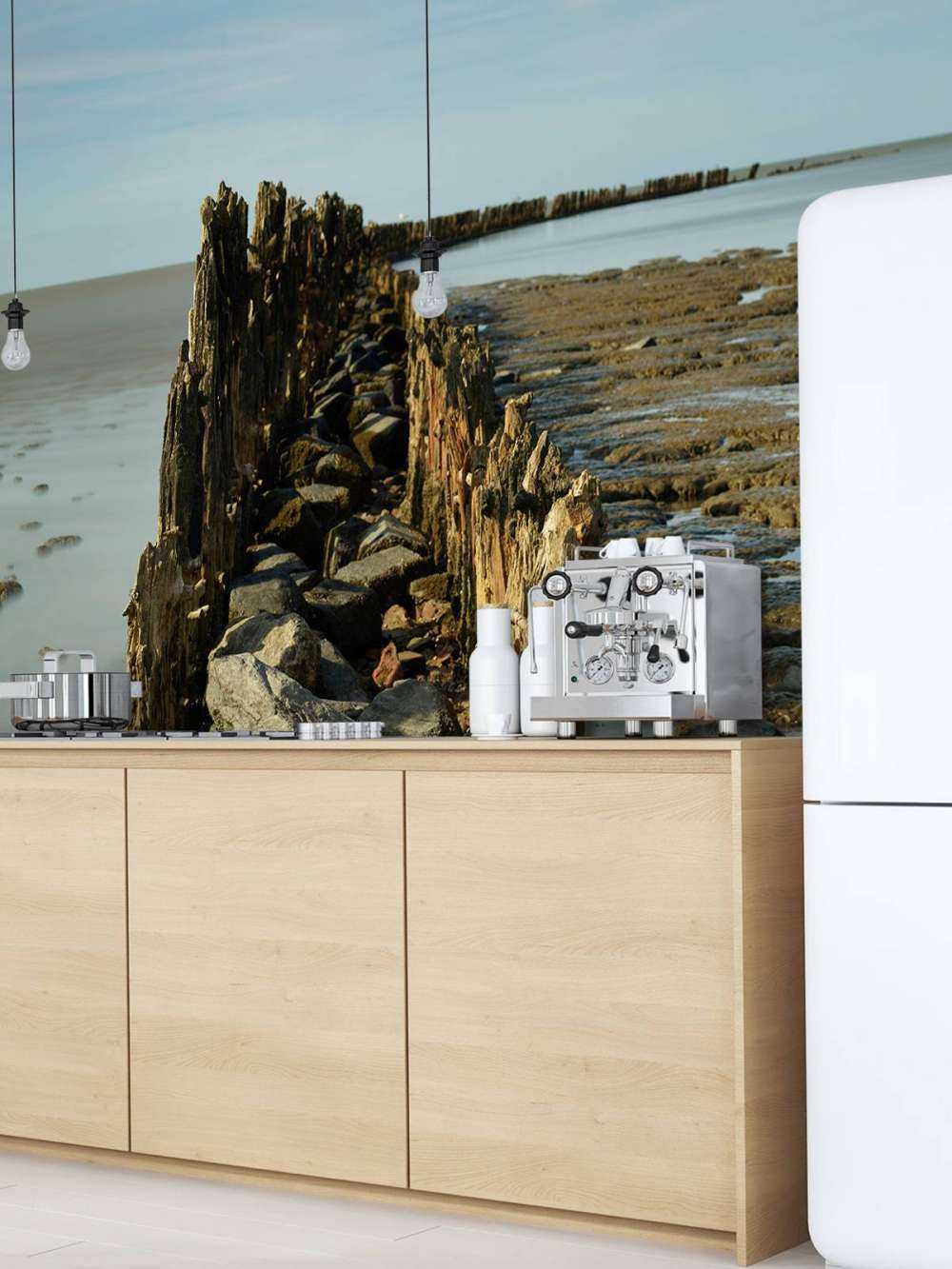 Breakwater of wood and stone