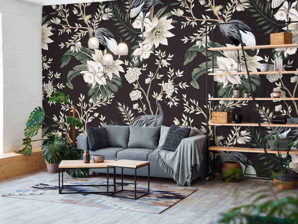 Kraanvogels tussen de bladeren