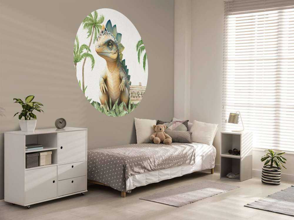 Baby stegosaurus in the jungle