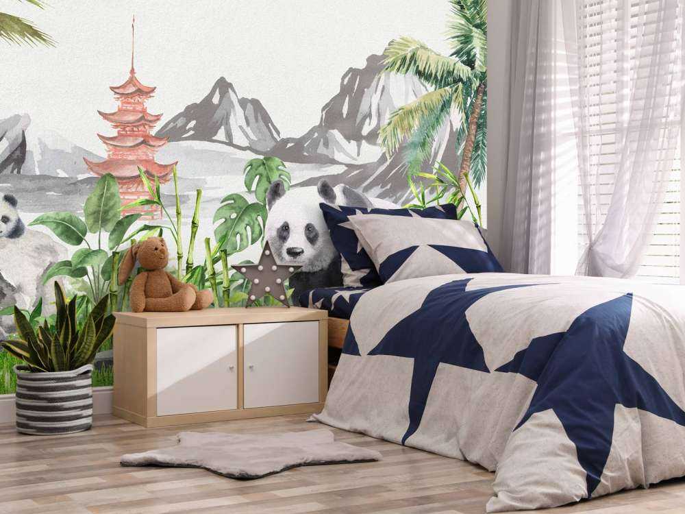 Pandas in bamboo jungle