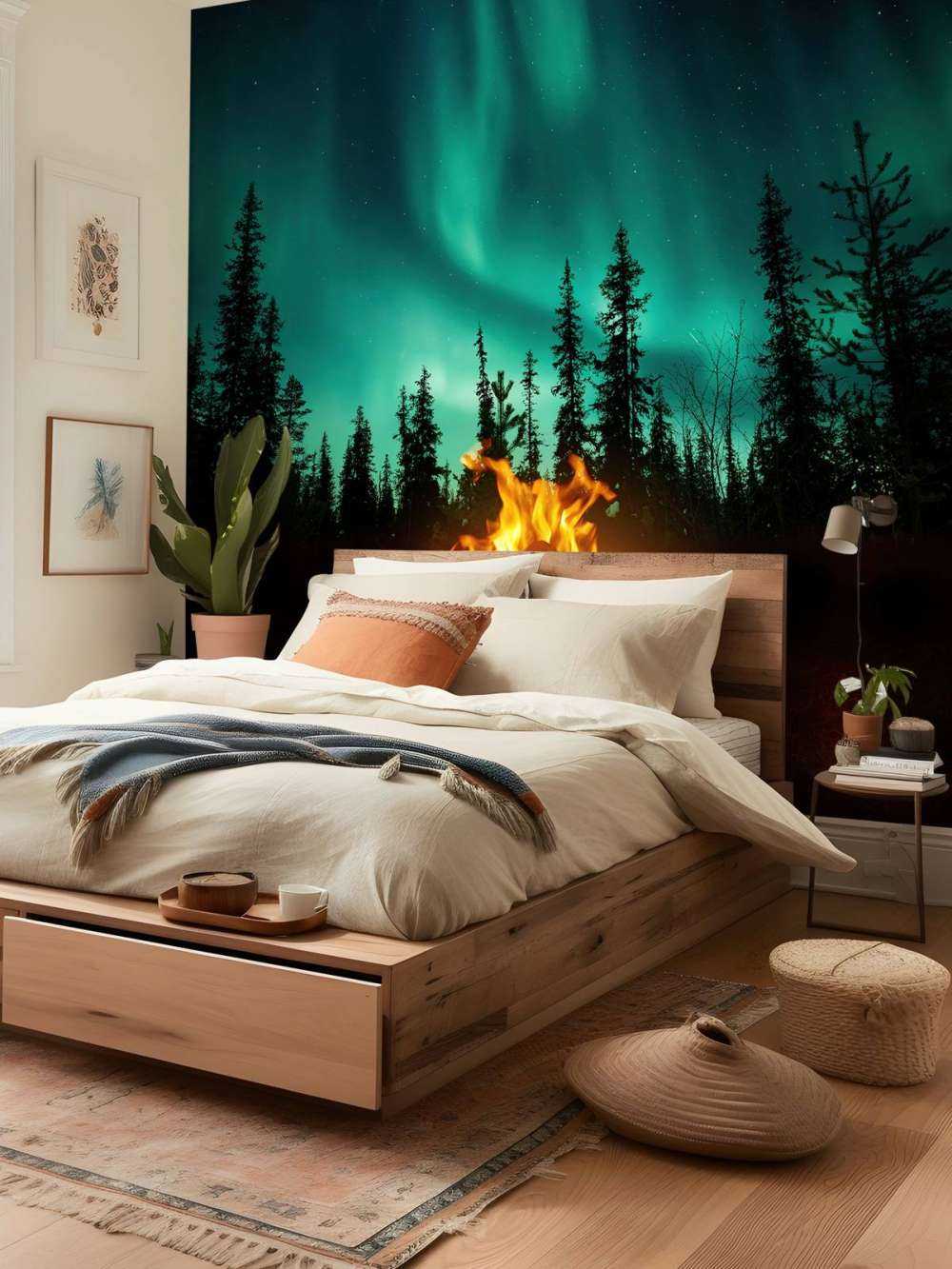 Campfire under the northern lights