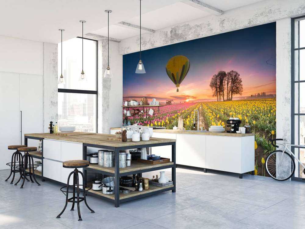 Pink yellow tulip field