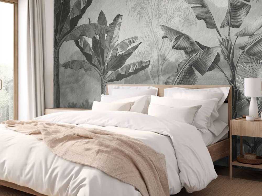 Banana trees in black and white