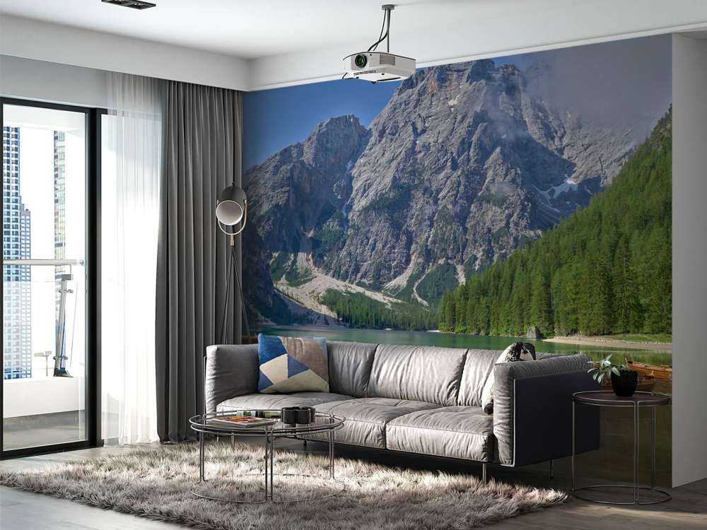 Wooden boats in mountain lake