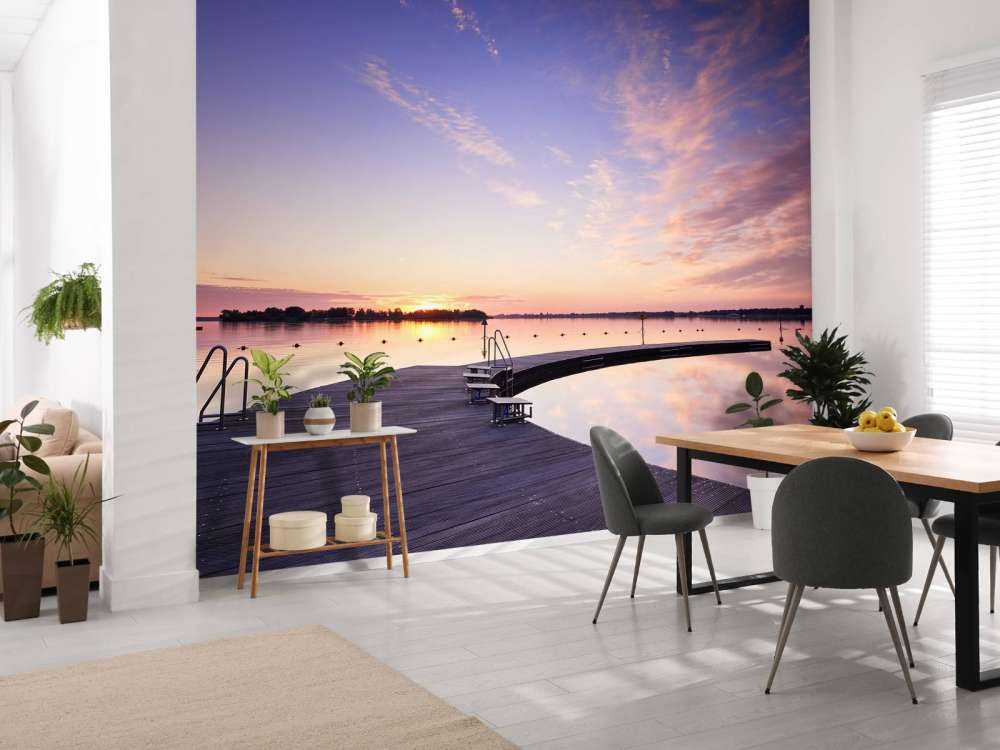 Swimming jetty with starting blocks