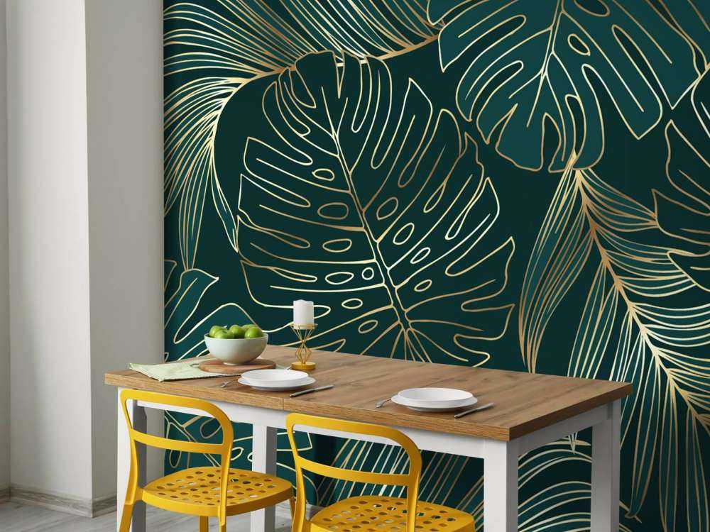 Green leaves with gold