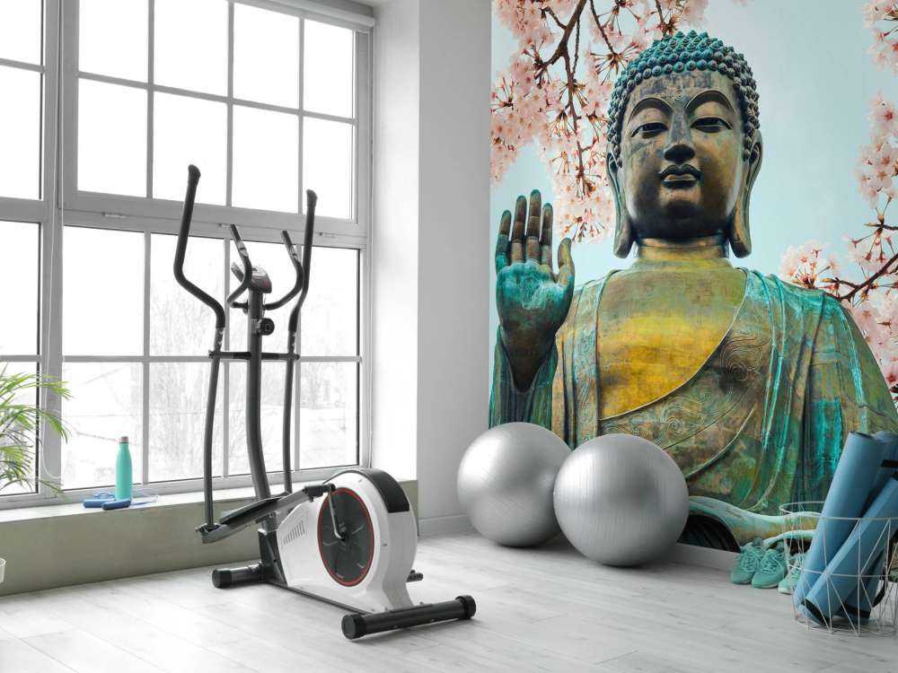 Buddha surrounded with cherry flowers