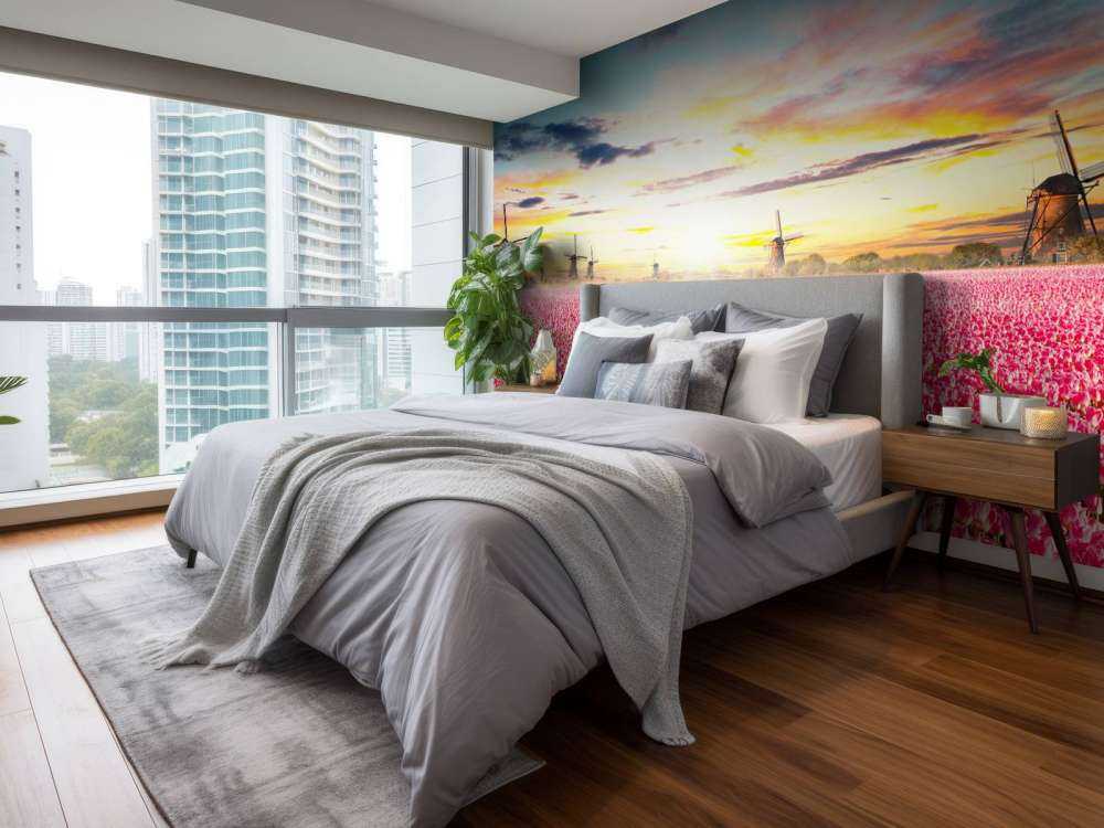 Hollands roze tulpenveld