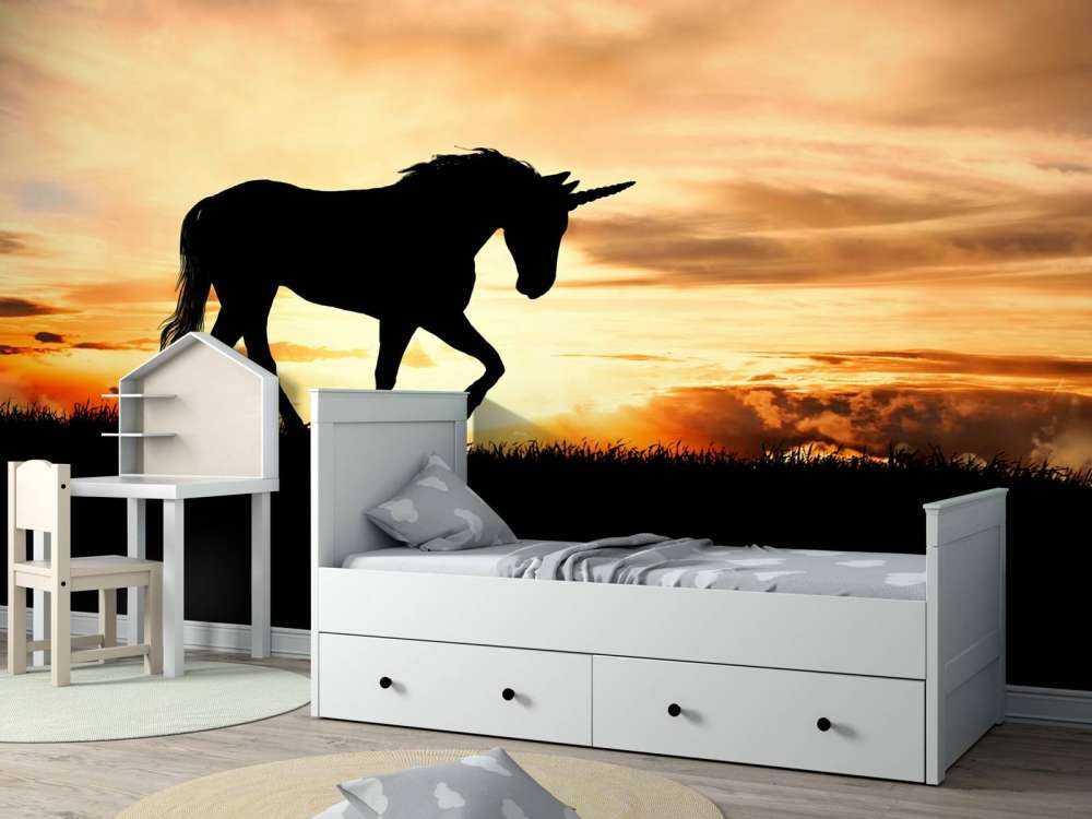 Unicorn silhouette at sunset