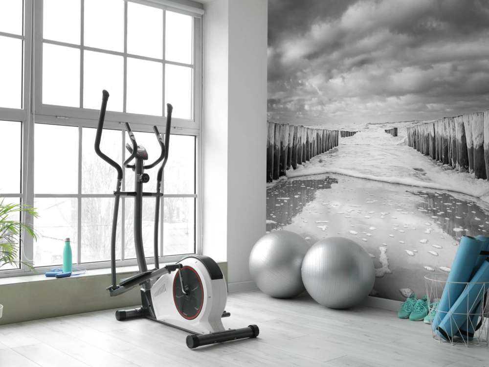 Troubled sea in black and white