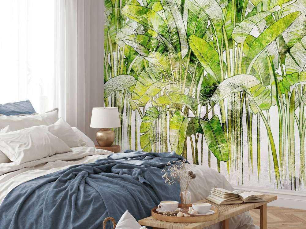 Large drawn palm leaves