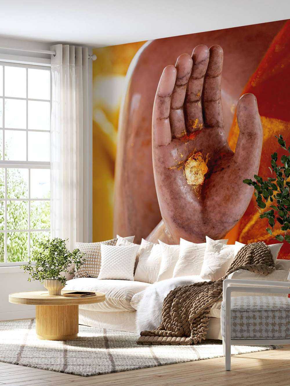 Palm with gold plaque Temple complex Bangkok (Thailand)