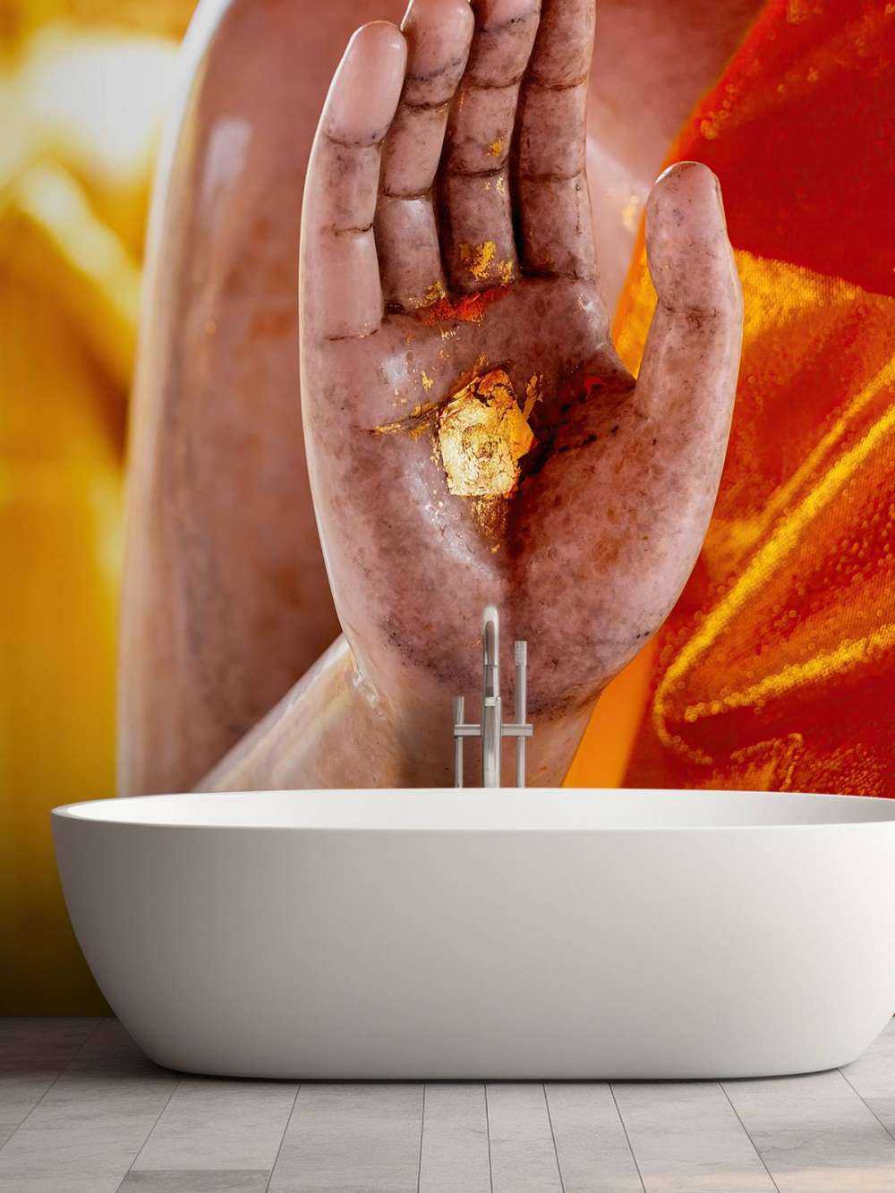 Palm with gold plaque Temple complex Bangkok (Thailand)