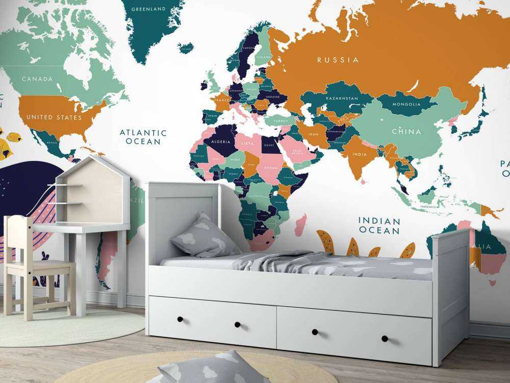 World map with ocean animals