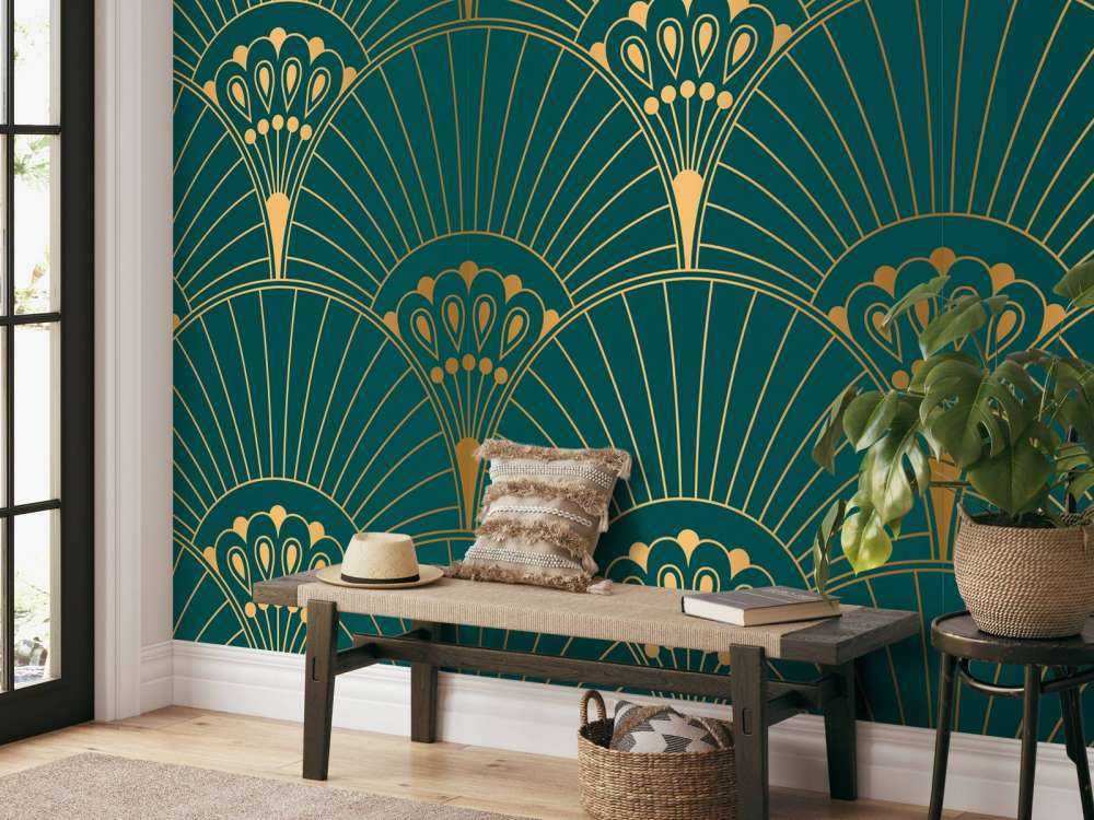 Art Deco fan in Teal