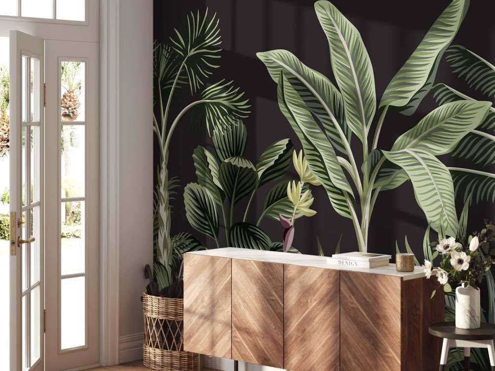 Tropical palm tree on dark background