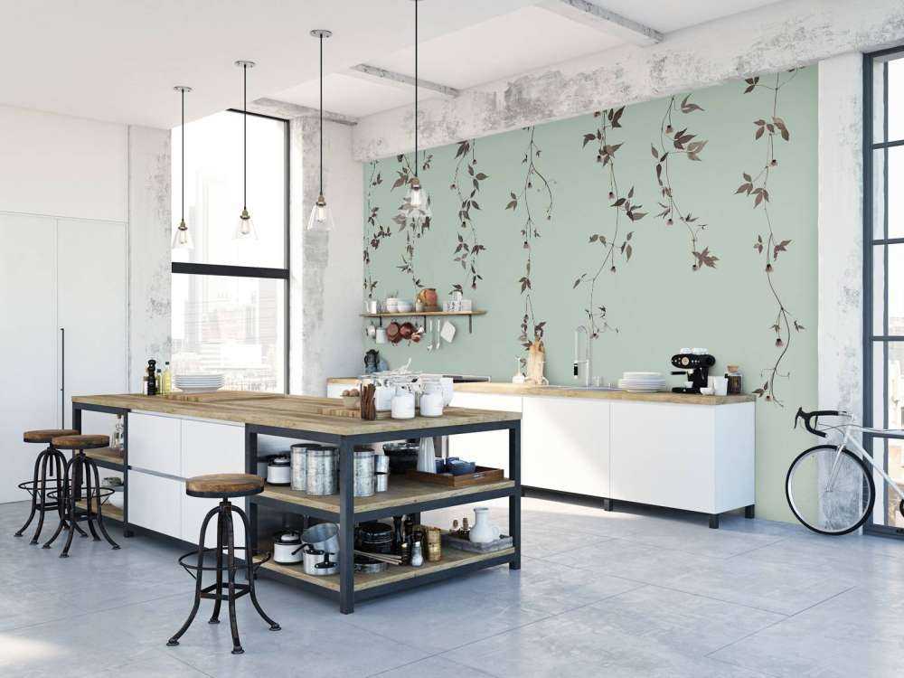 Clematis twigs on gray green