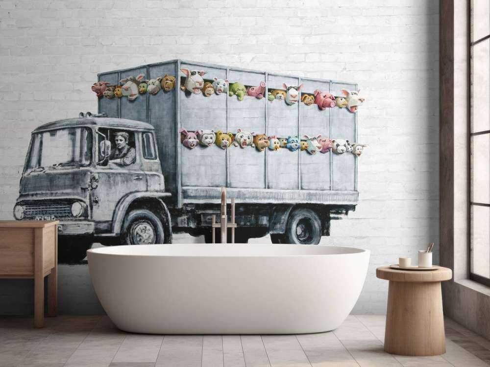 Banksy - Meat truck, white bricks