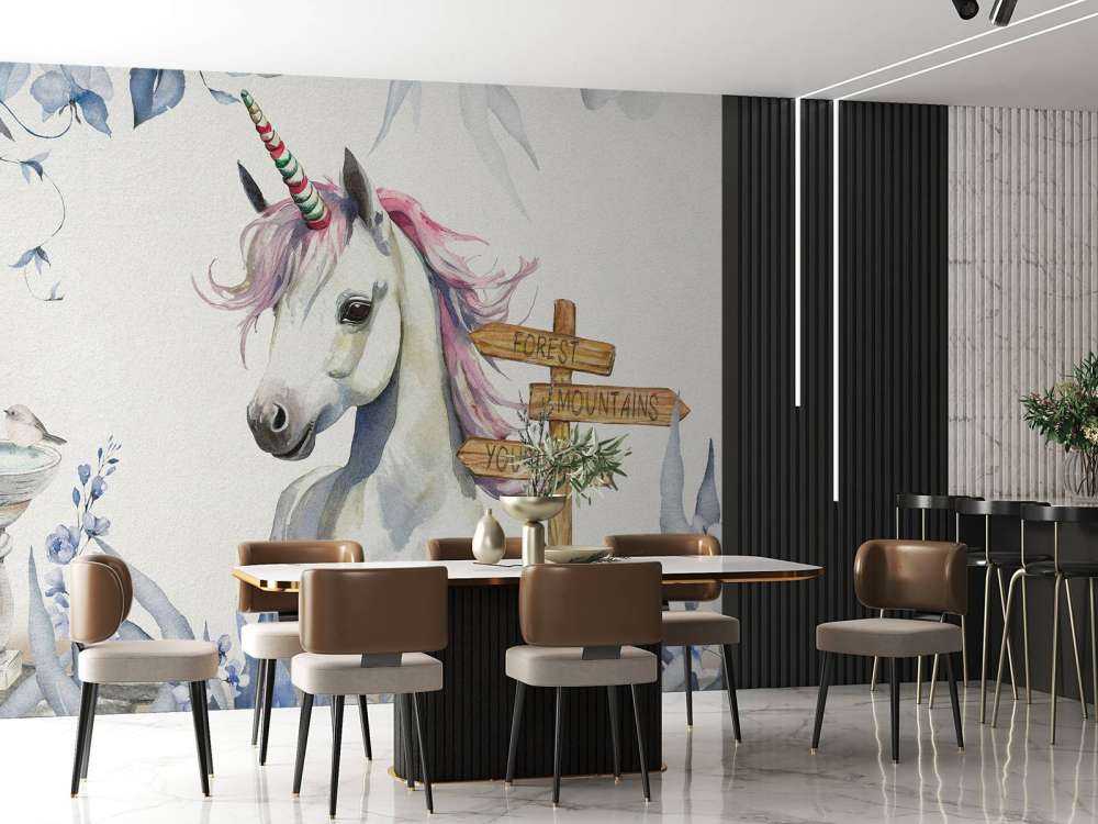 Baby unicorn with plants blue