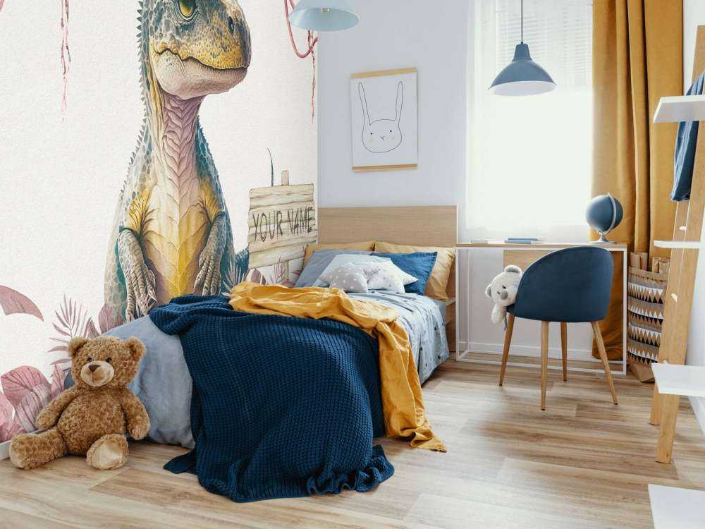 Baby t-rex in the pink jungle