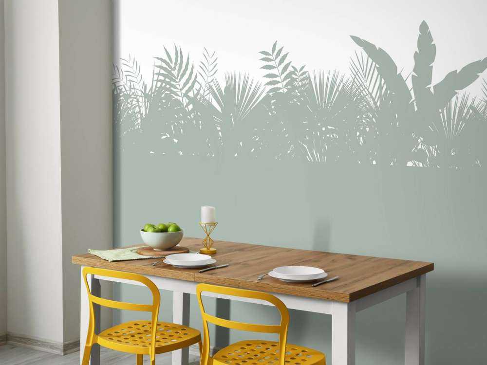 Silhouettes palm leaves, light green