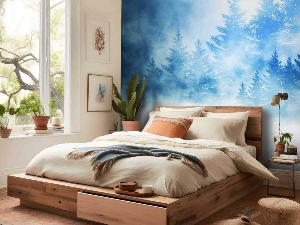 Dark forest with snow