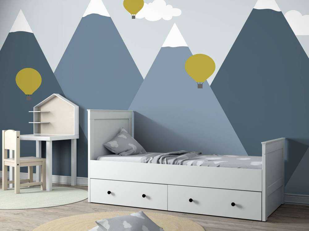 Blue mountains with hot air balloons