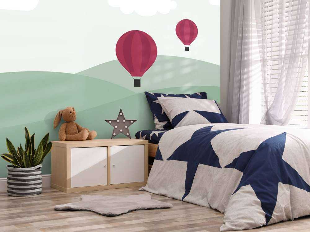 Hills with hot air balloons