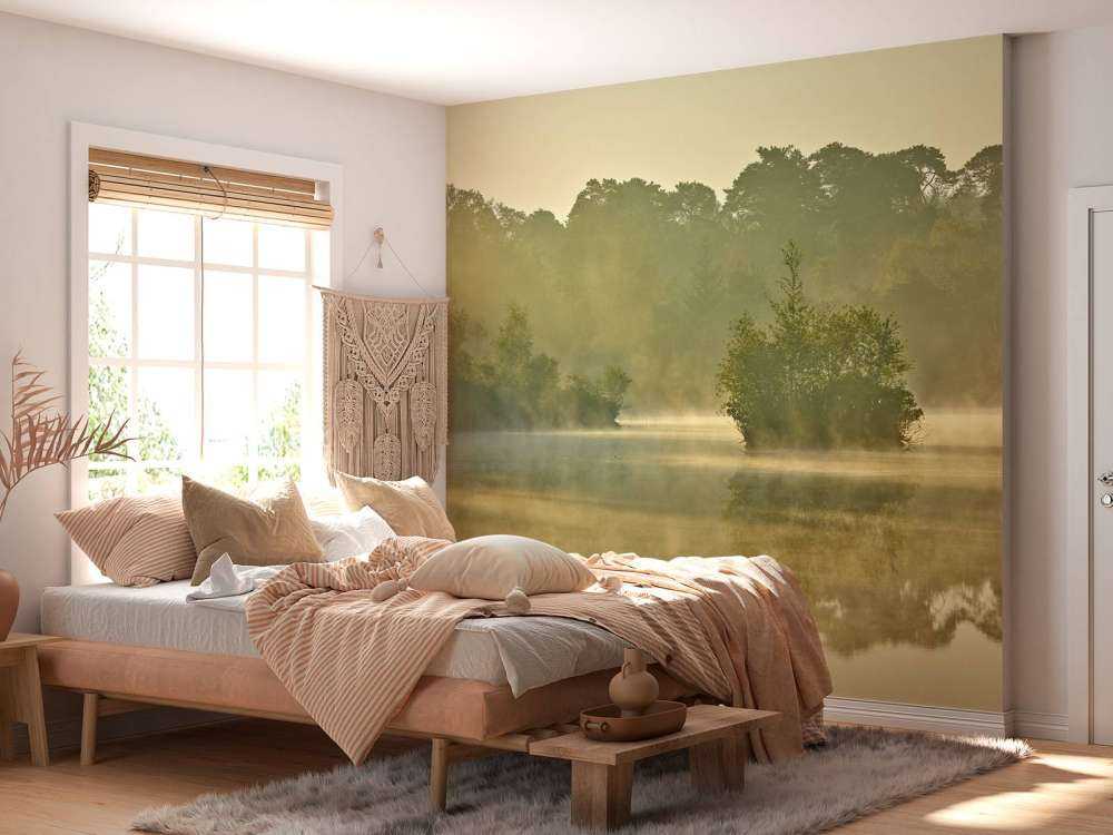 Nebula above a forest lake