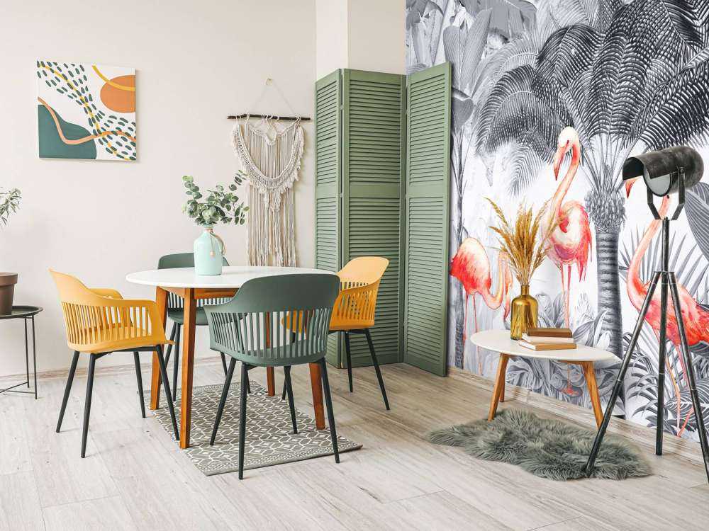 Jungle with flamingos