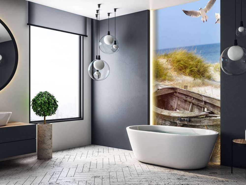 Old fishing boat, seagulls, beach and sea