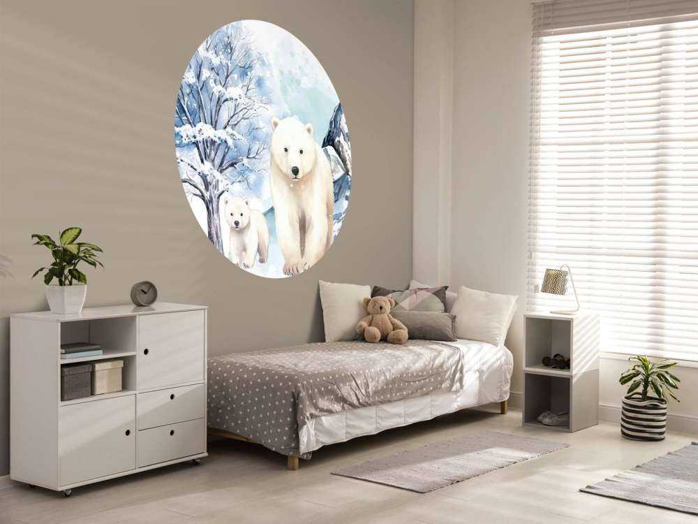 Polar bears in winter mountains