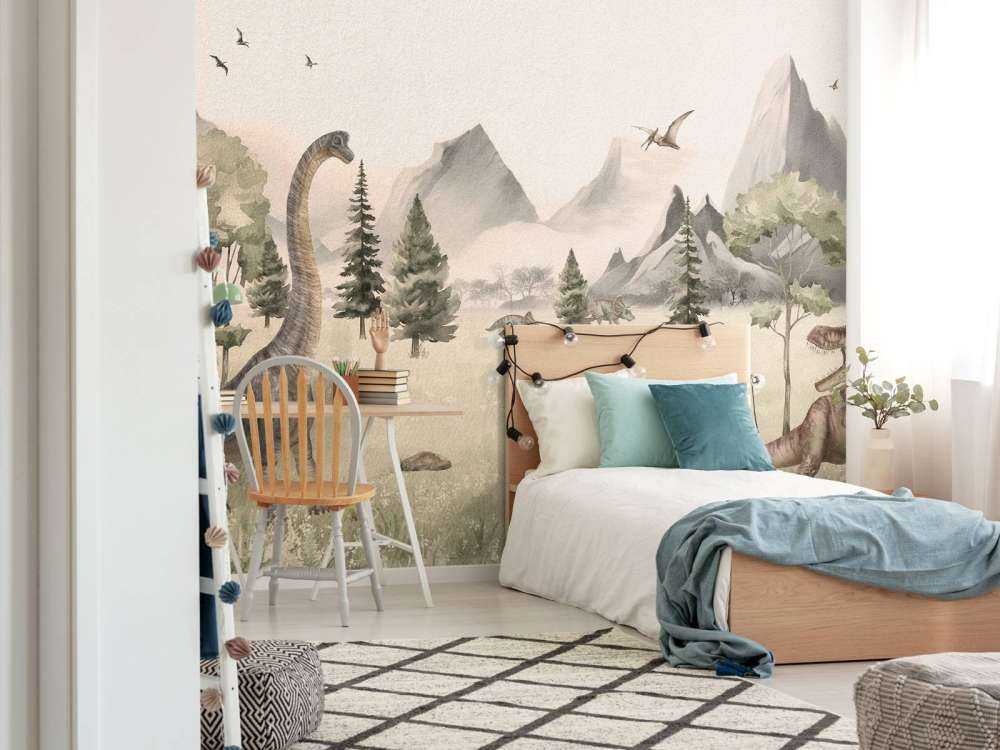 Landscape with dinosaurs in beige