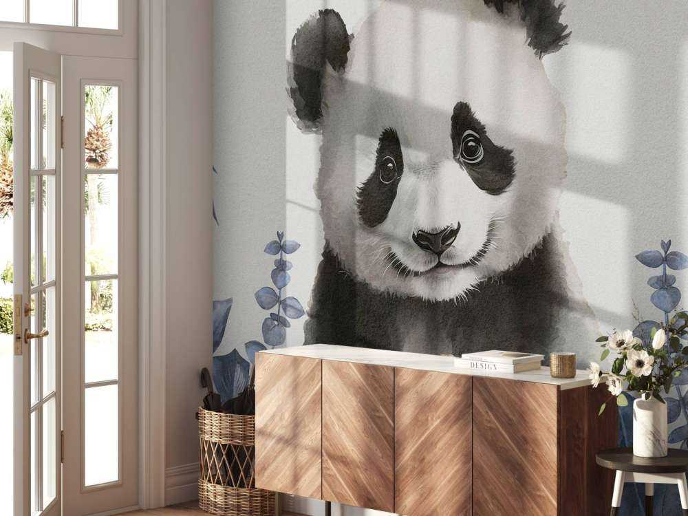 Baby panda in the jungle blue