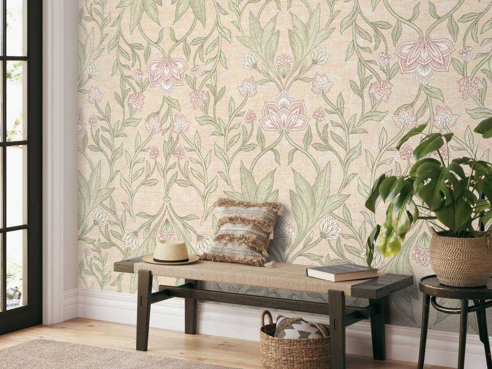 Morris floral damask - peach fuzz