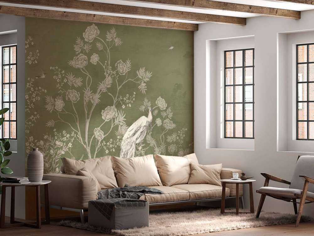 Peacock Rest in the Green Garden