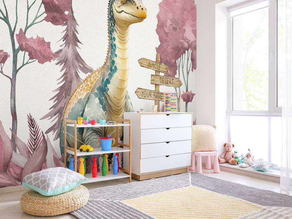 Baby brachiosaurus in the pink jungle