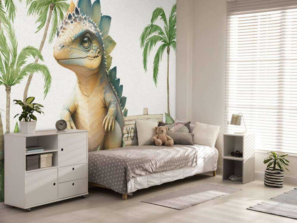 Baby stegosaurus in the jungle