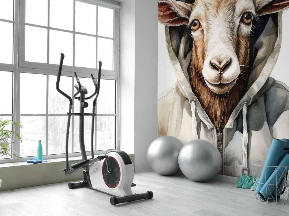 Watercolor Cartoon Goat in a Hoodie