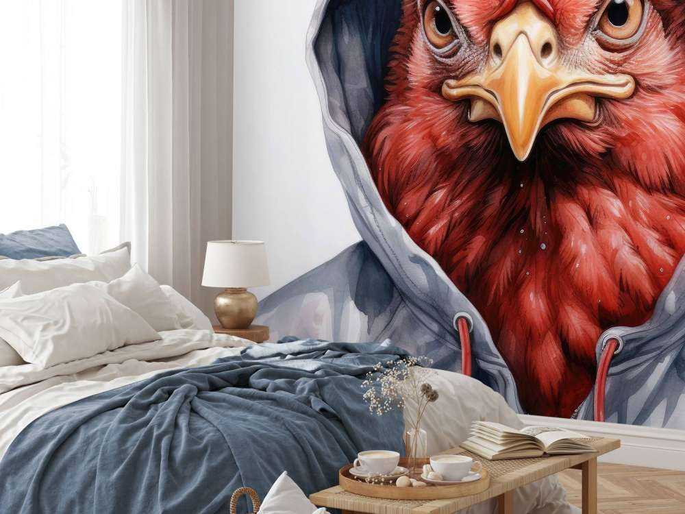 Watercolor Cartoon Chicken in a Hoodie