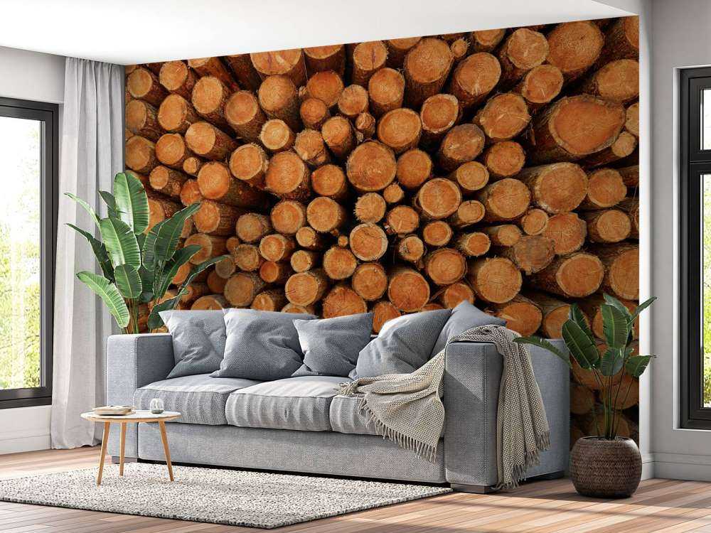 Pile of dark tree trunks