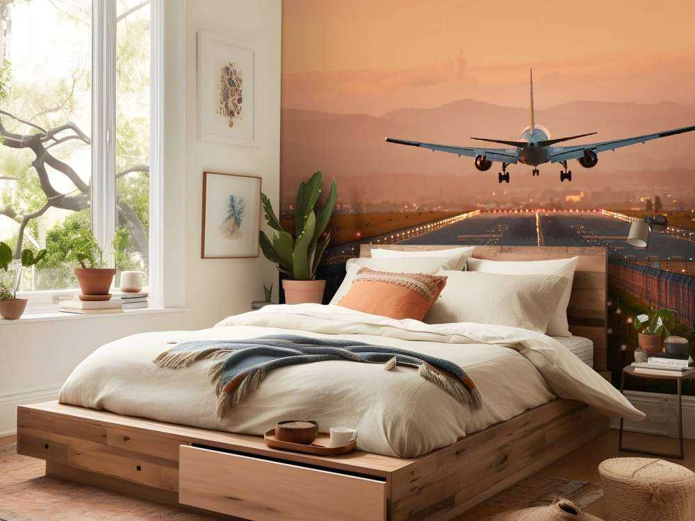 Landing plane in the evening sun