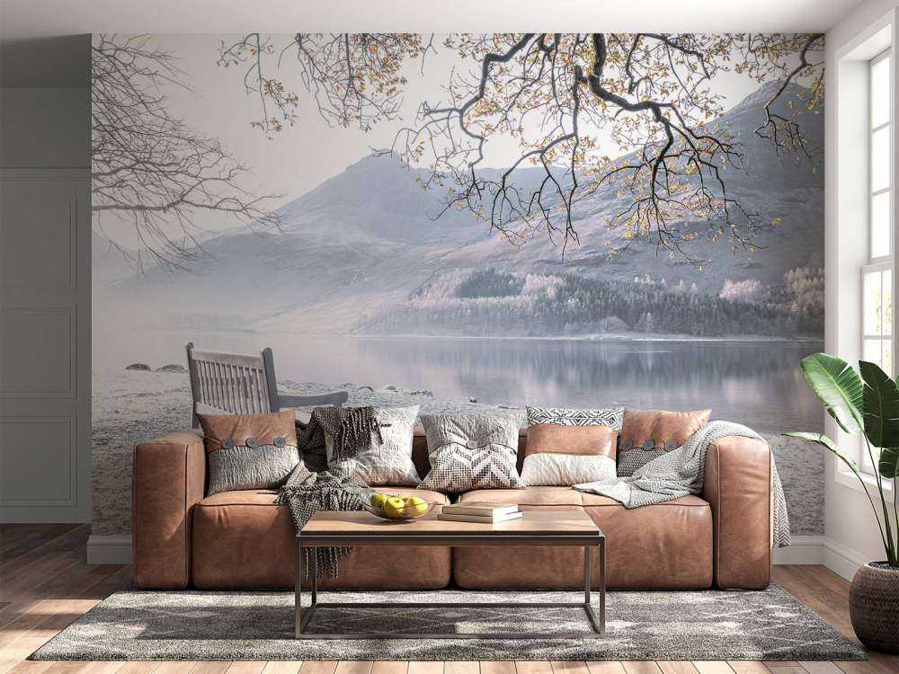 Bench by a quiet lake