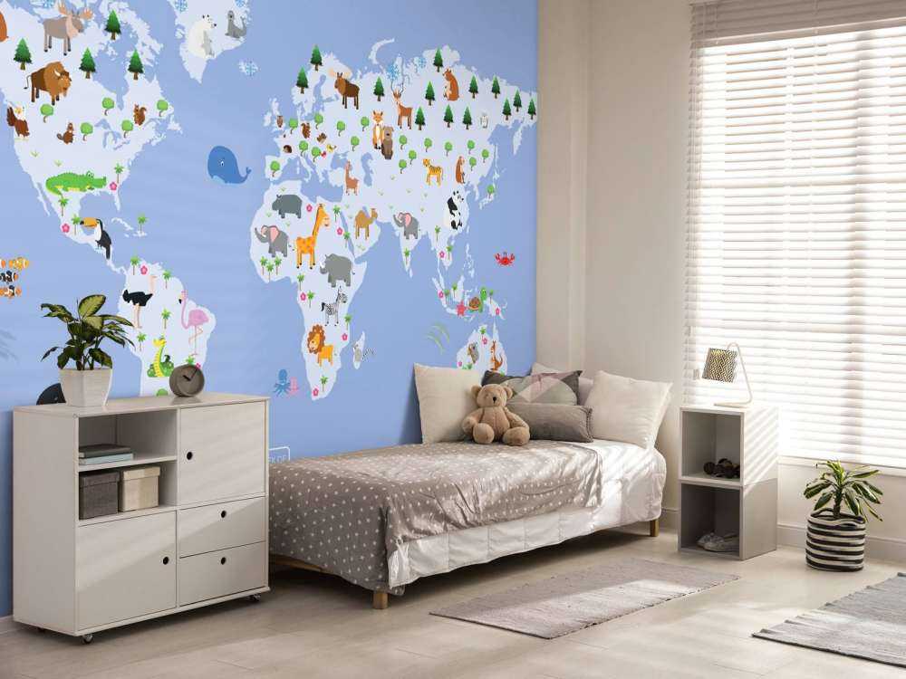 World map for children with blue background